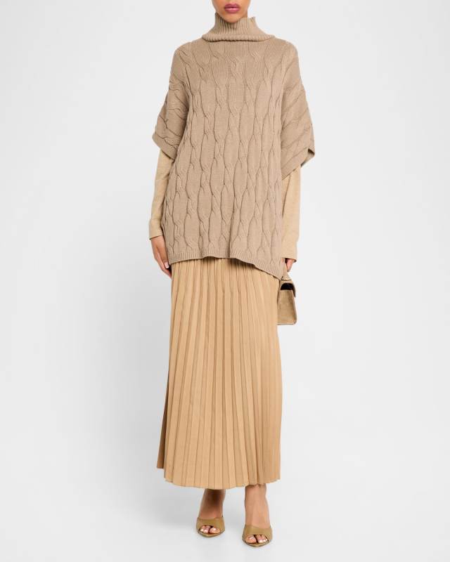 Pleated Wool-Silk Midi Skirt